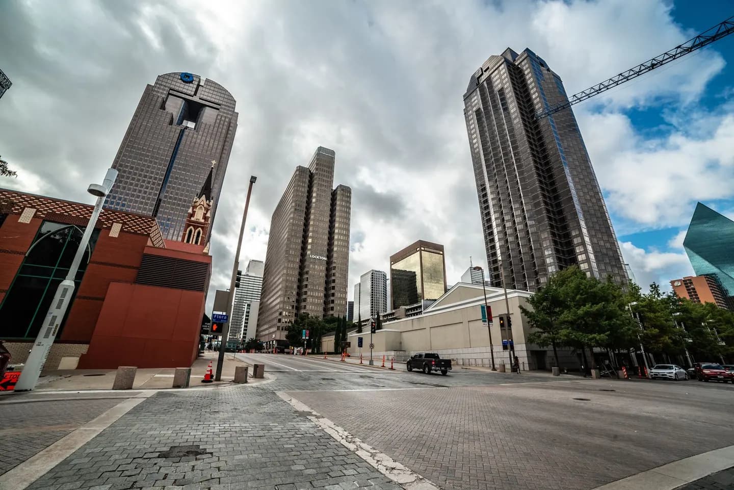 Downtown Dallas street with skyscrapers