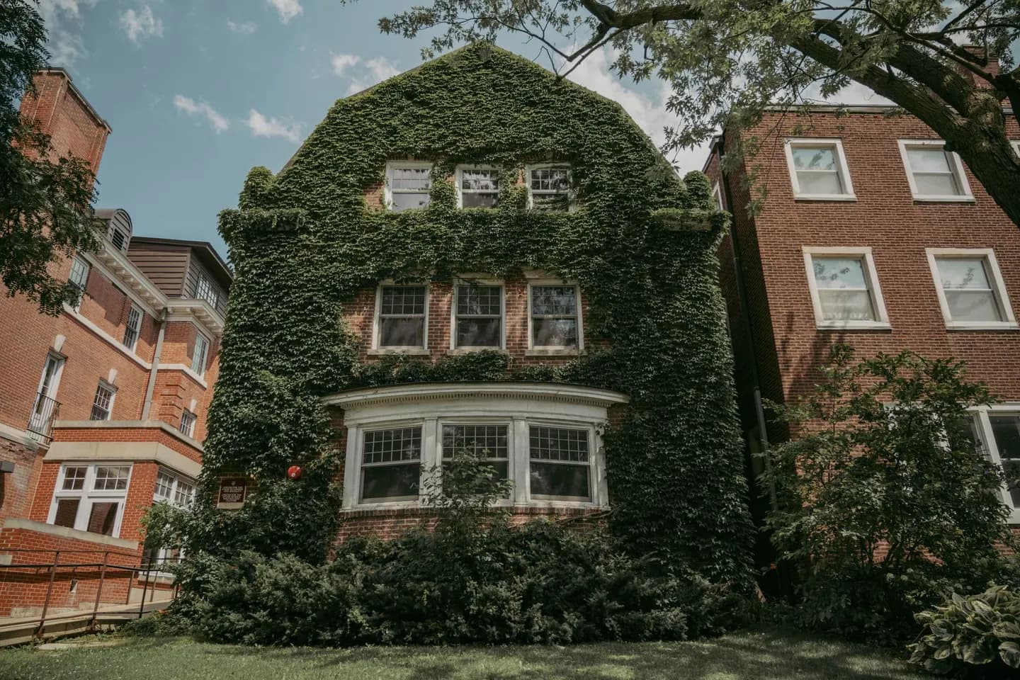 An ivy-covered house in a Chicago suburb