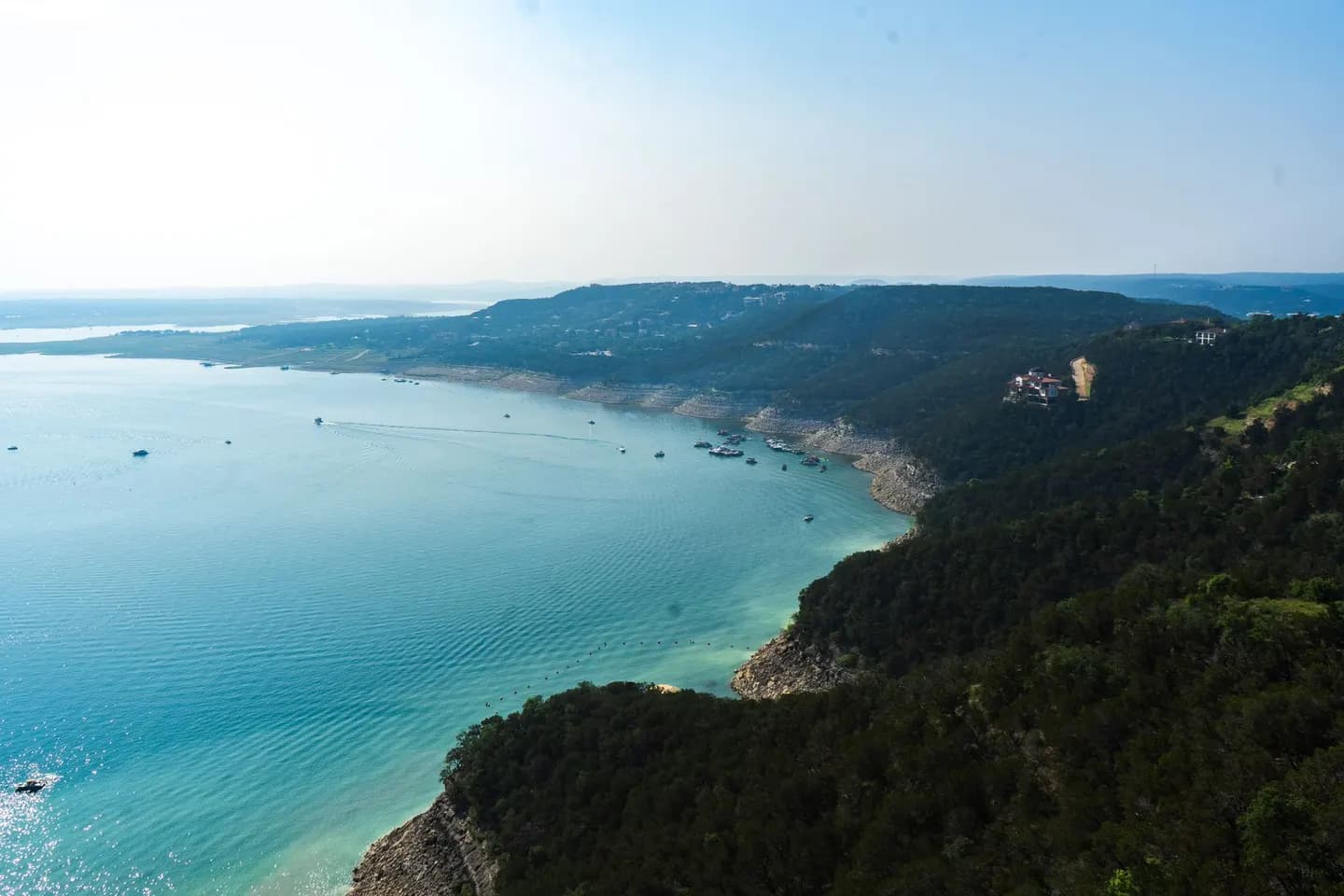 A lake among the Texas Hill Country hills