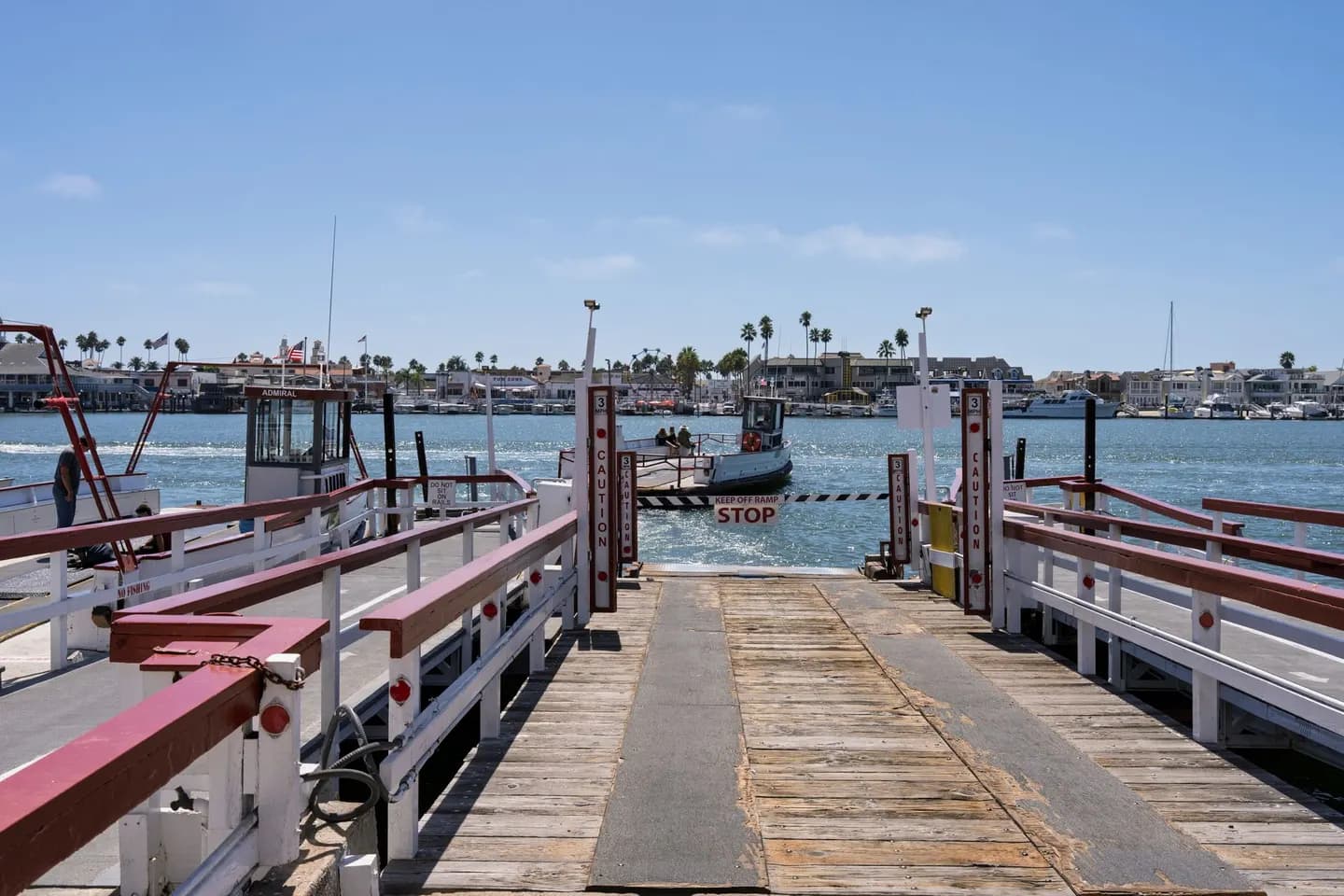 The ferry approaching the dock in Newport Beach, California