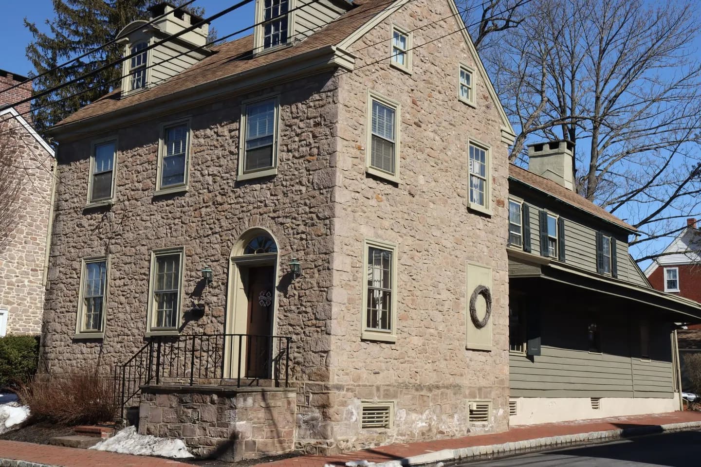 Stone colonial house in Newtown, Bucks County, Pennsylvania