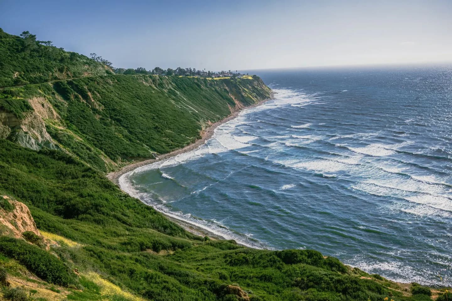 Rocky cliffs meeting the ocean on the Palos Verdes coast